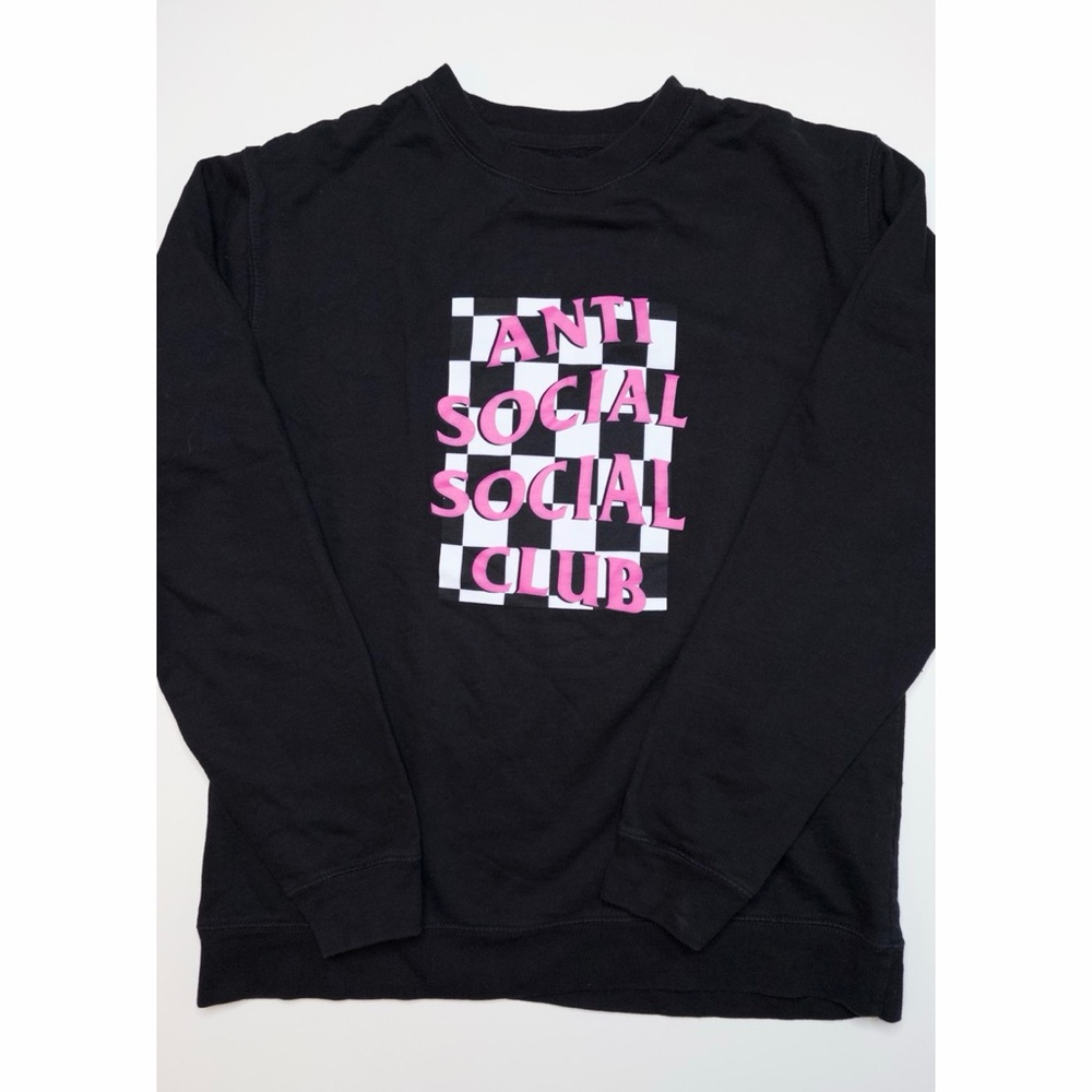 Anti Social Social Club Black Pink Checkered Crewneck Sweatshirt Size Medium